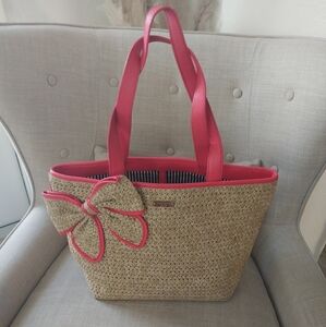 Kate Spade RARE Hot Pink Raffia Bow Tote Bag — EUC
